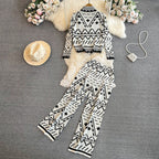 Women's Fashionable Knit Suit with Geometric Patterns