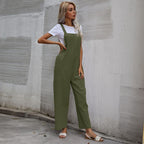 Women's Casual Jumpsuit with Pockets and Adjustable Straps