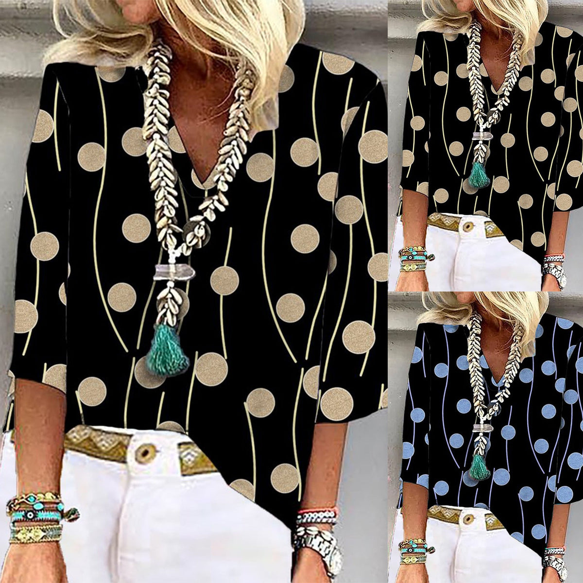 Casual Women's Blouse with Modern Circle Pattern
