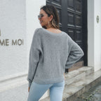 Women's Casual Knit Sweater with V-Neck and Cross Details