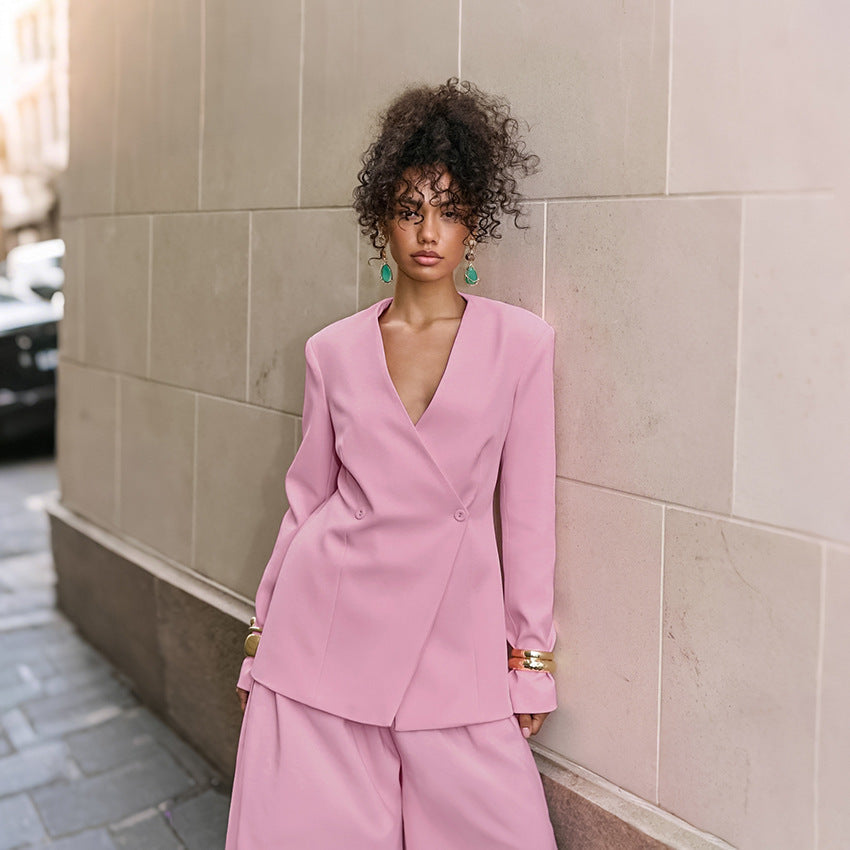 Elegant Blazer and Wide-Leg Trousers Ensemble