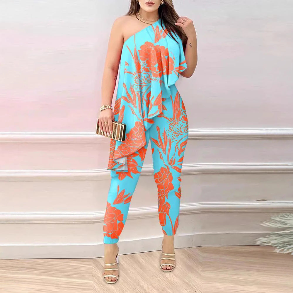 Women's Elegant Asymmetrical Jumpsuit with Floral Accents
