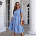 Women's Flowy V-Neck Jumpsuit with Ruffles and Plaid Pattern