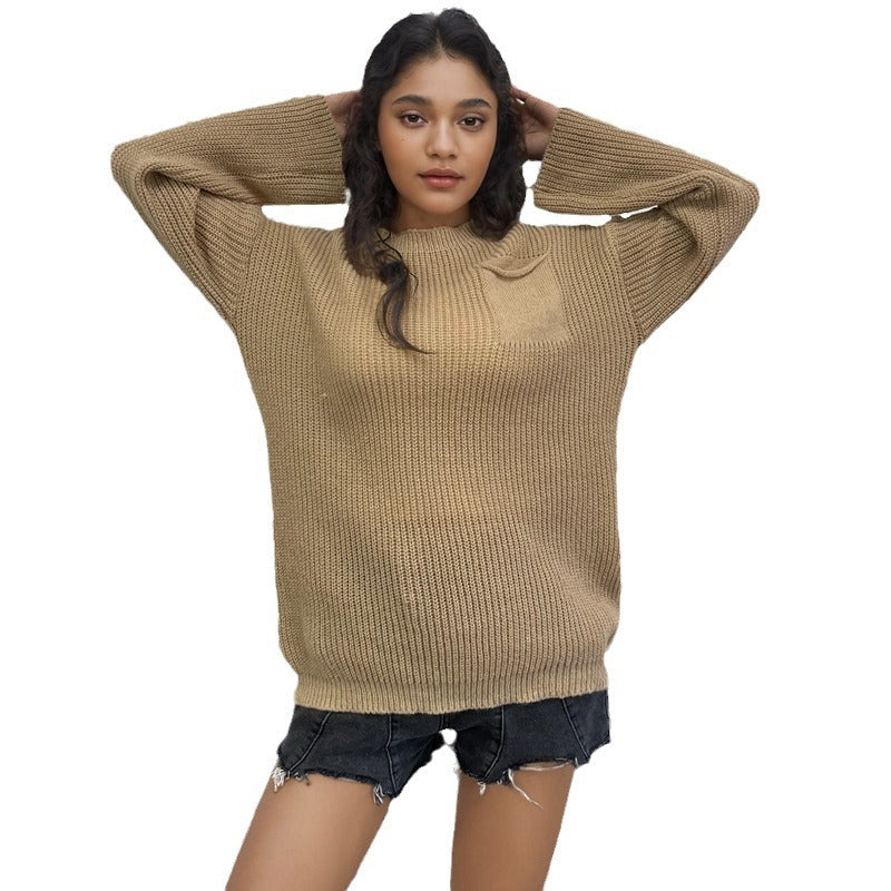 Women's Chunky Knit Sweater with Pocket