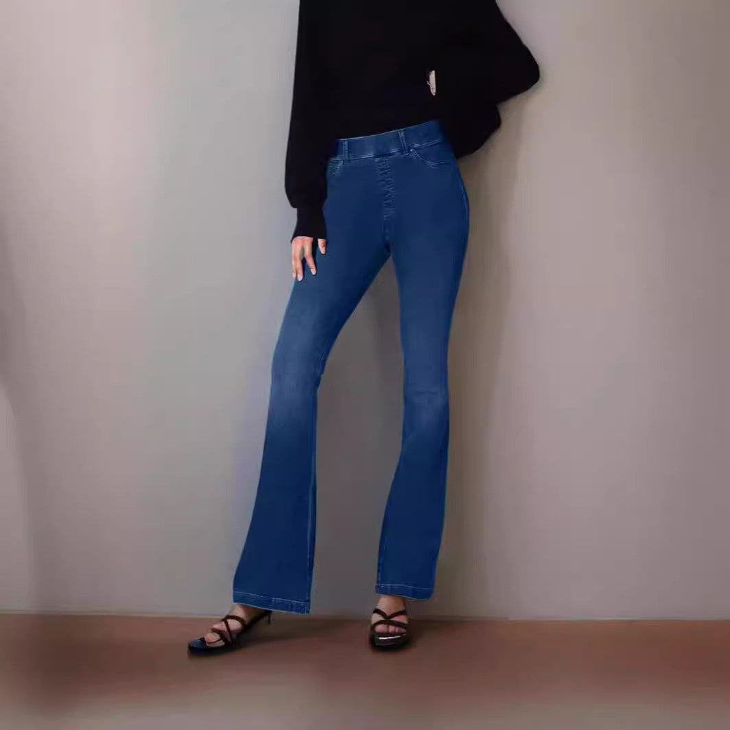 Women's High-Waisted Flared Jeans with Subtle Wash