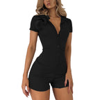 Women's Form-Fitting Playsuit with Buttons and Short Leg Length
