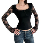 Women's Elegant Long-Sleeve Shirt with Lace and Button Details