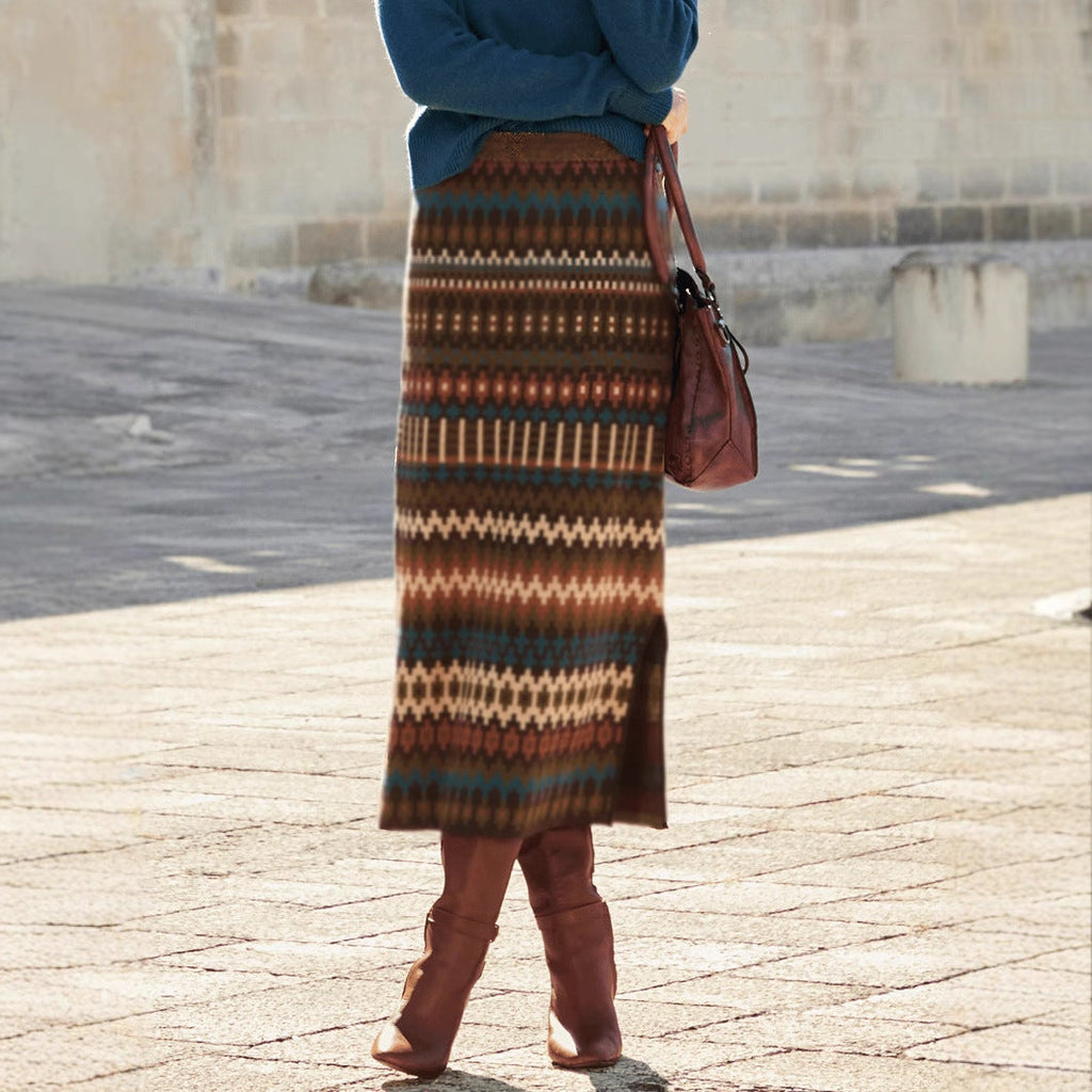 Women's Maxi Skirts with Modern Ethnic Pattern and Elastic Waistband