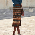 Women's Maxi Skirts with Modern Ethnic Pattern and Elastic Waistband