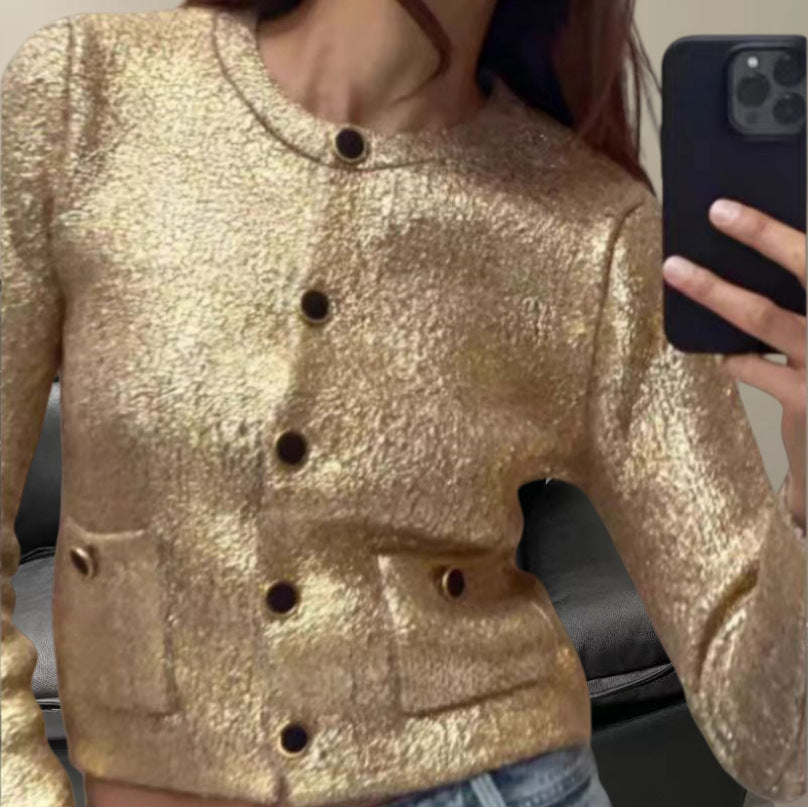 Women's Elegant Cardigan with Glitter and Pockets