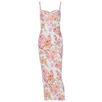 Women's Floral Maxi Dress with Adjustable Straps and Figure-Hugging Cut