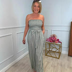 Women's Bandeau Jumpsuit with Wide Leg and Tie Belt