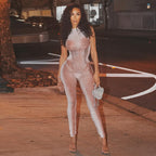 Elegant Form-Fitting Jumpsuit with Sheer Inserts