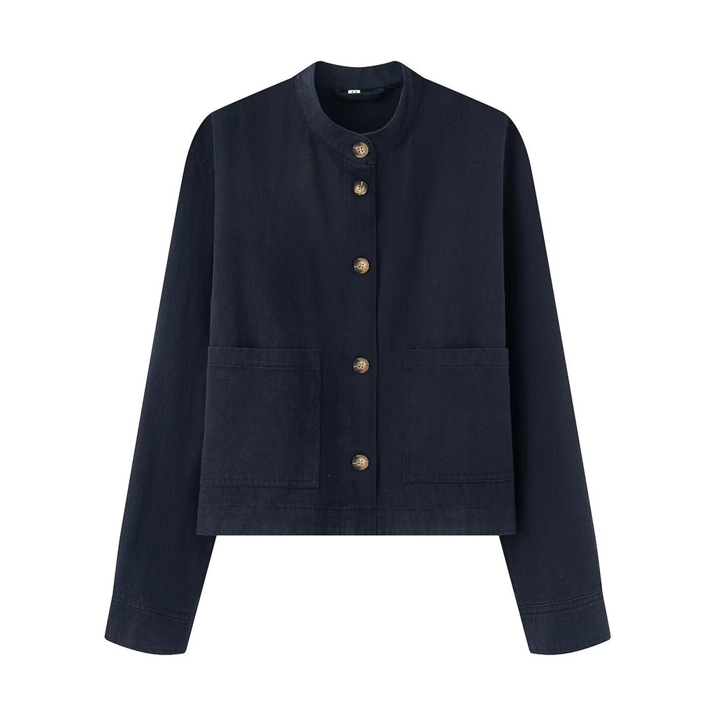 Women's Cotton Jacket with Button Placket and Pockets