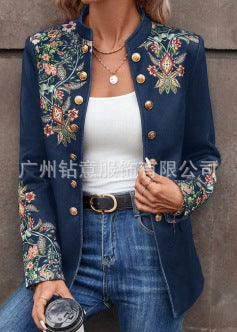 Elegant Blazer Jacket with Floral Embroidery