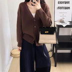 Women's Chunky Knit Cardigan with Deep V-Neck and Large Button Details
