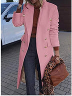 Women's Elegant Double-Breasted Coat with Gold Buttons and Tailored Fit
