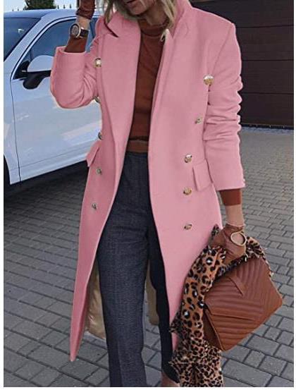 Women's Elegant Double-Breasted Coat with Gold Buttons and Tailored Fit