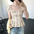 Women's Blouse with Floral Design and Ruffled Sleeves