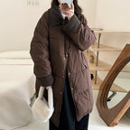 Women's Long Padded Winter Coat with Snap Button Closure