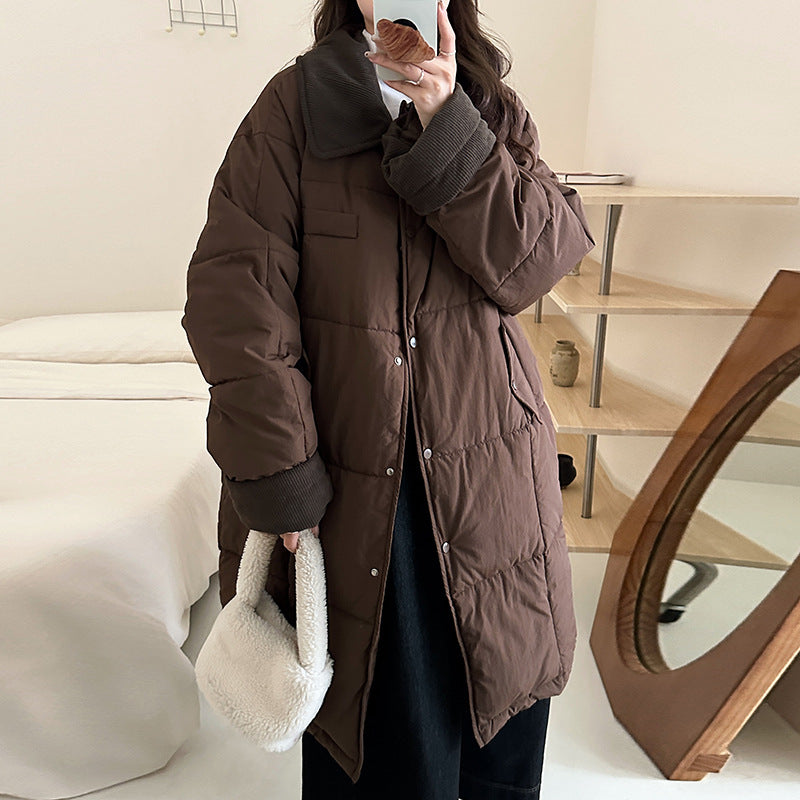 Women's Long Padded Winter Coat with Snap Button Closure
