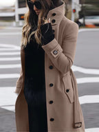 Women's Fashionable Trench Coat with High Collar and Elegant Buttons