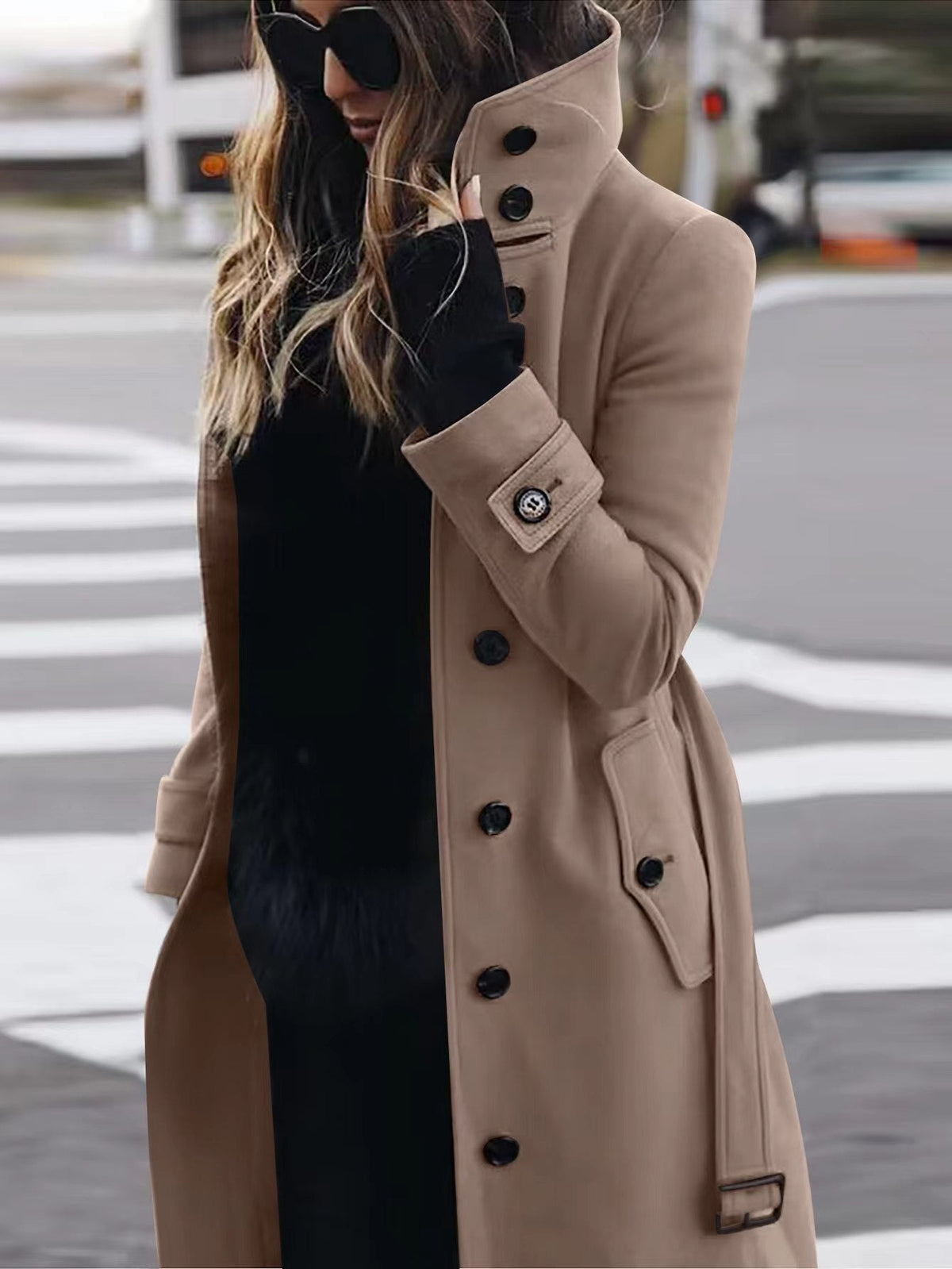 Women's Fashionable Trench Coat with High Collar and Elegant Buttons