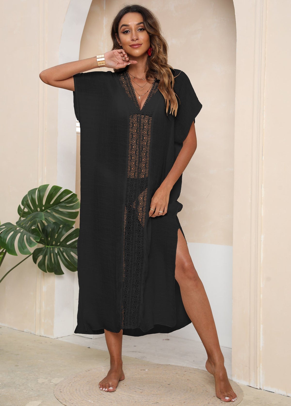 Elegant Beach Cover-Up with Crochet Accents