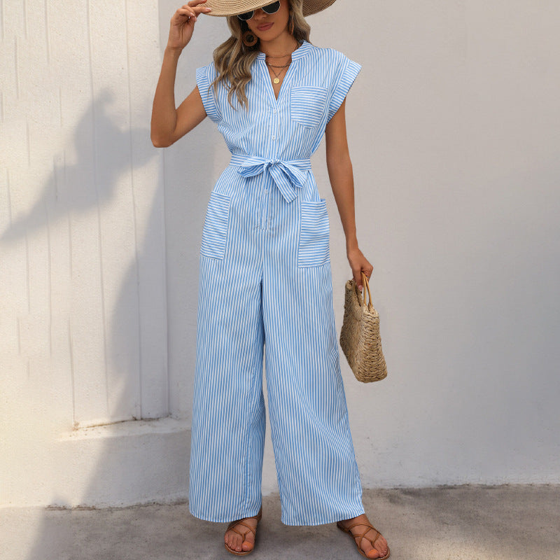 Women's Jumpsuit with Gathered Waistband and Practical Pockets