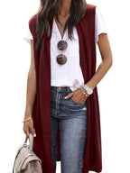 Women's Longitudinal Knit Coat with Side Slits