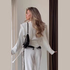 Women's Couture Blazer with Elegant Collar and Waist Belt