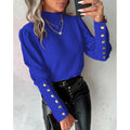 Elegant Blouse with Puff Sleeves and Gold Button Details