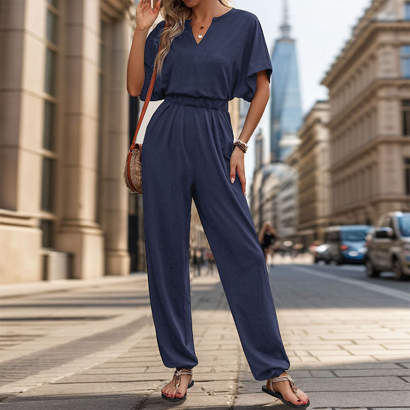 Women's Casual Jumpsuit with Elegant Draping and Waist Detail