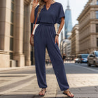 Women's Casual Jumpsuit with Elegant Draping and Waist Detail