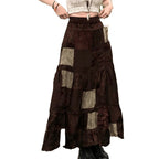 Women's Floral Patchwork Maxi Skirt with Voluminous Hem