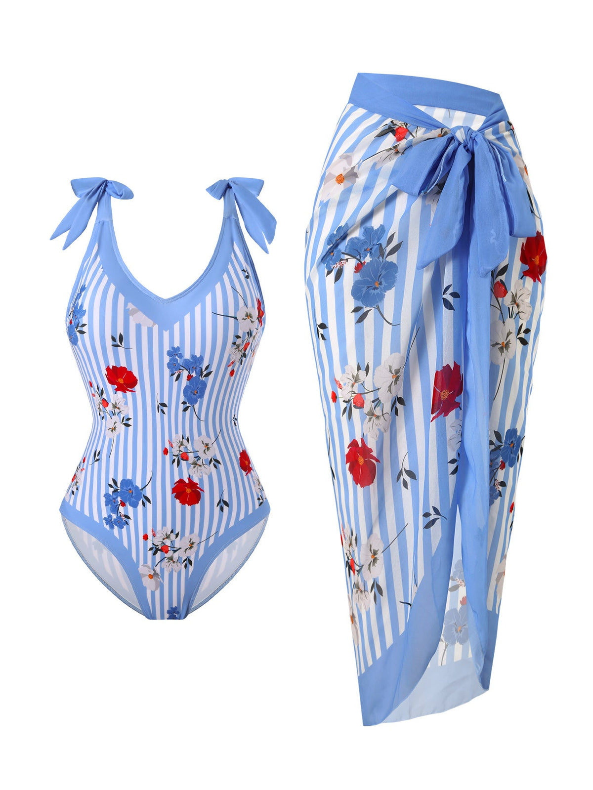 Women's Floral Swimsuit with Sheer Wrap Skirt