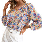 Women's Blouse with Ruffles and Floral Pattern