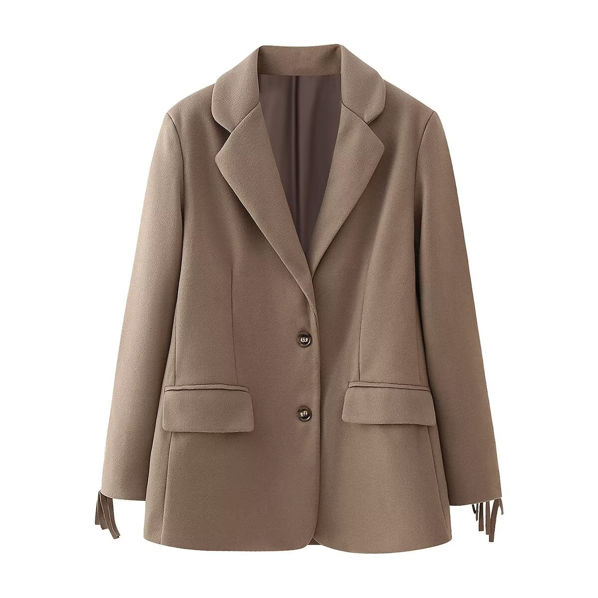Elegant Blazer with Fringe Details and Two Pockets