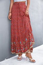 Floral Pattern Maxi Skirt with Elastic Waistband