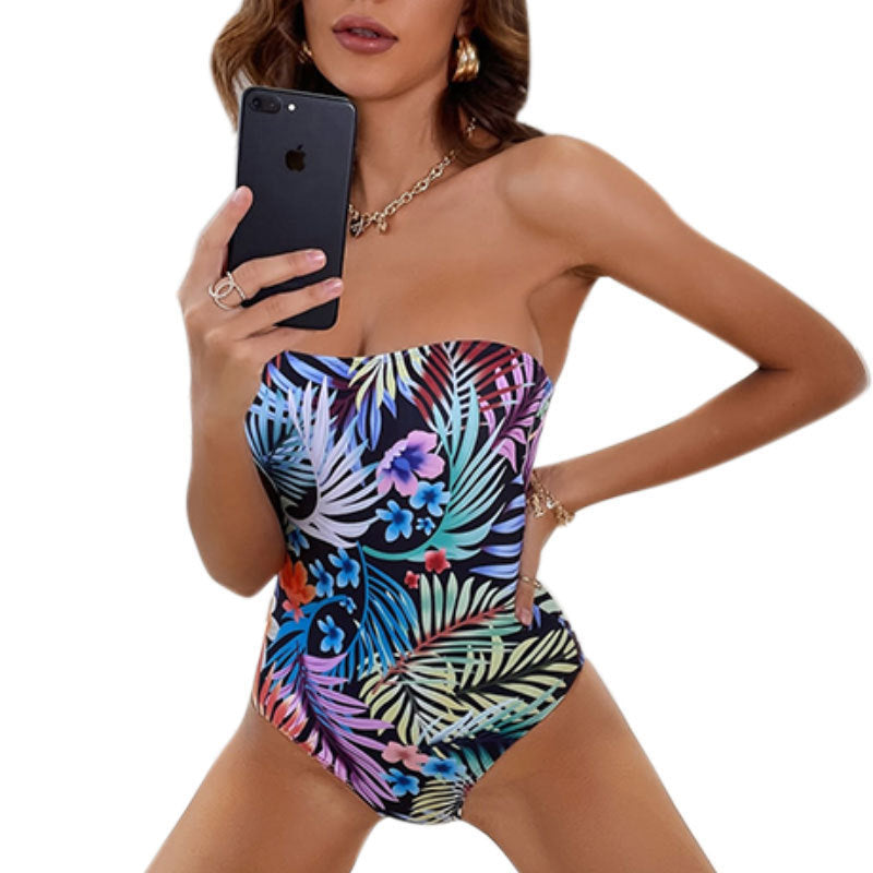 Women's Bandeau Swimsuit with Floral Patterns