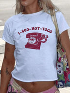 Women's Crop T-Shirt with Retro Phone Design