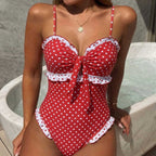 Women's Swimsuit with Trendy Polka Dot Design and Playful Ruffles