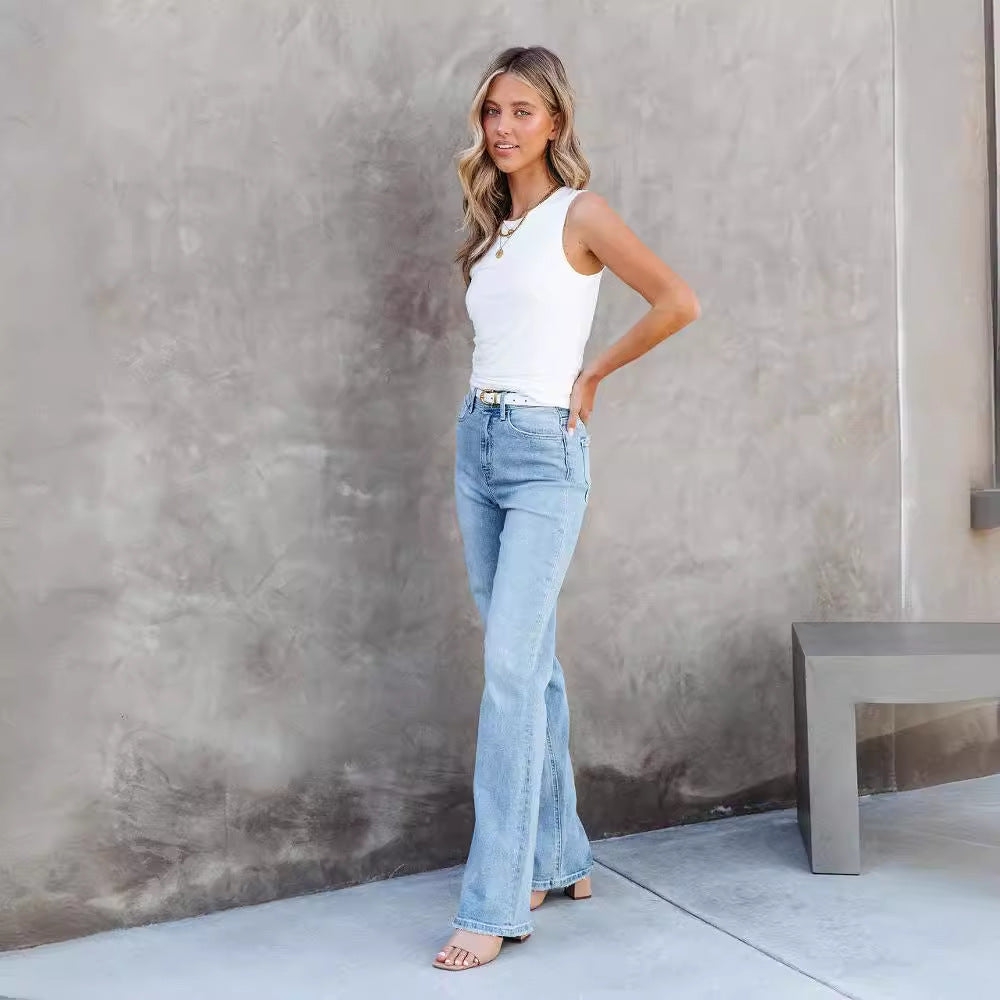 Women's High-Waist Bootcut Jeans with Washed Finish