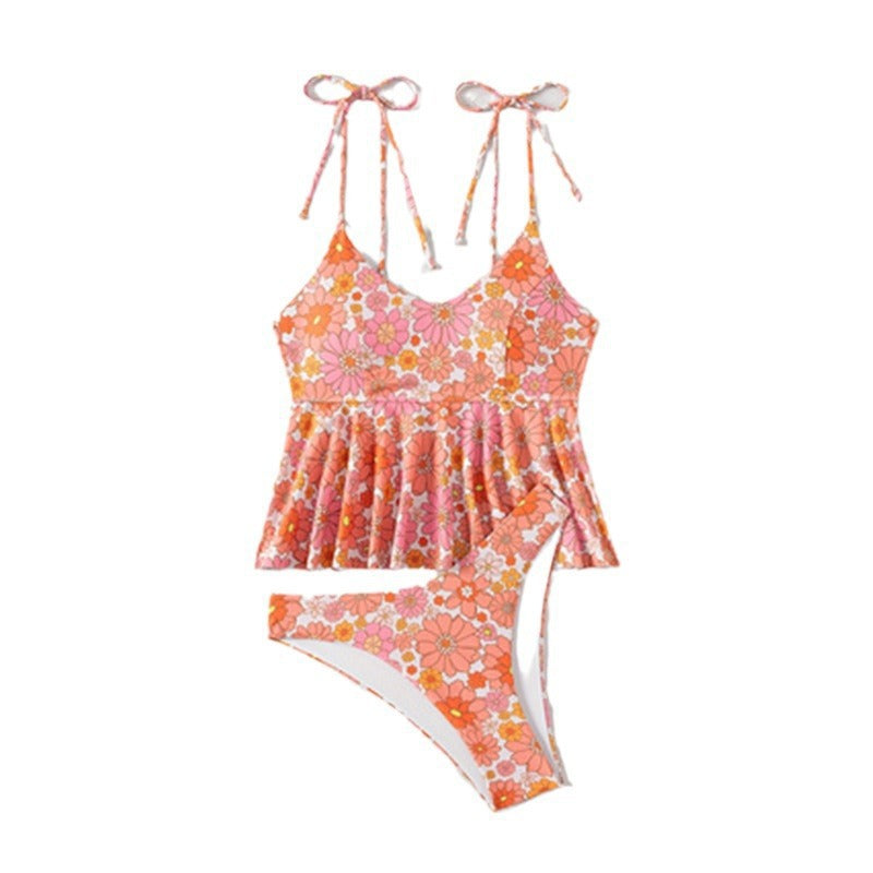 Women's Floral Swim Top with High-Waisted Bottoms