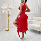 Women's Midi Skirt with High Slit and Asymmetrical Hem