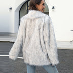 Women's Elegant Faux Fur Jacket with Wide Lapel