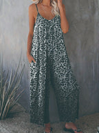 Women's Loose Jumpsuit with Animal Print and Pockets