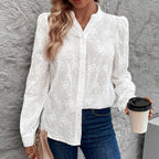 Women's Blouse with Elegant Floral Eyelet Pattern