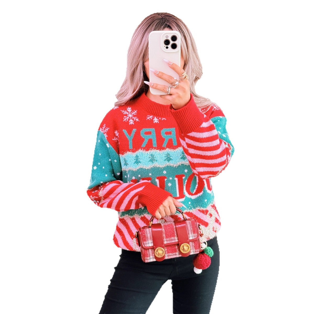Women's Festive Knit Sweater with Creative Holiday Design