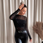 Women's Sheer Functional Shirt with Glitter Details